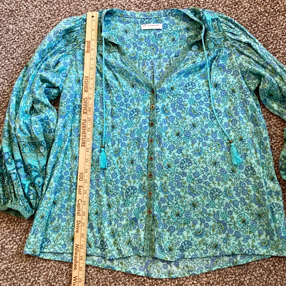 Spell Turquoise Floral Peasant Blouse - Picture 10 of 16